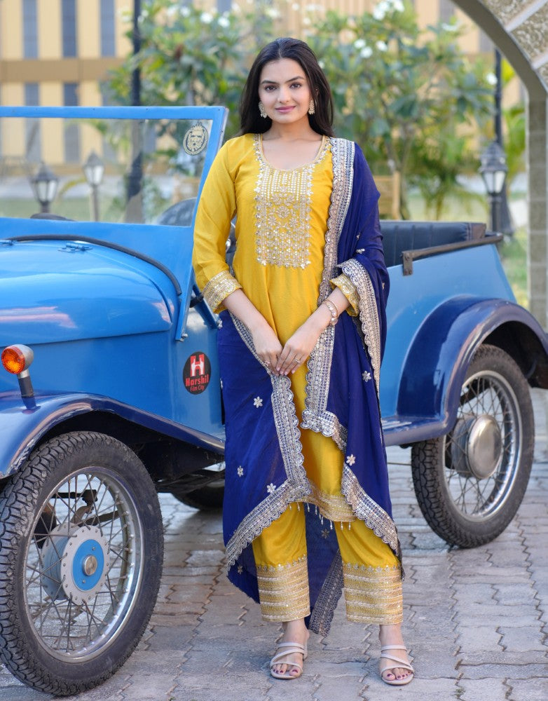 Designer Embroidered Chinon Suit with Sequence Embroidered Work