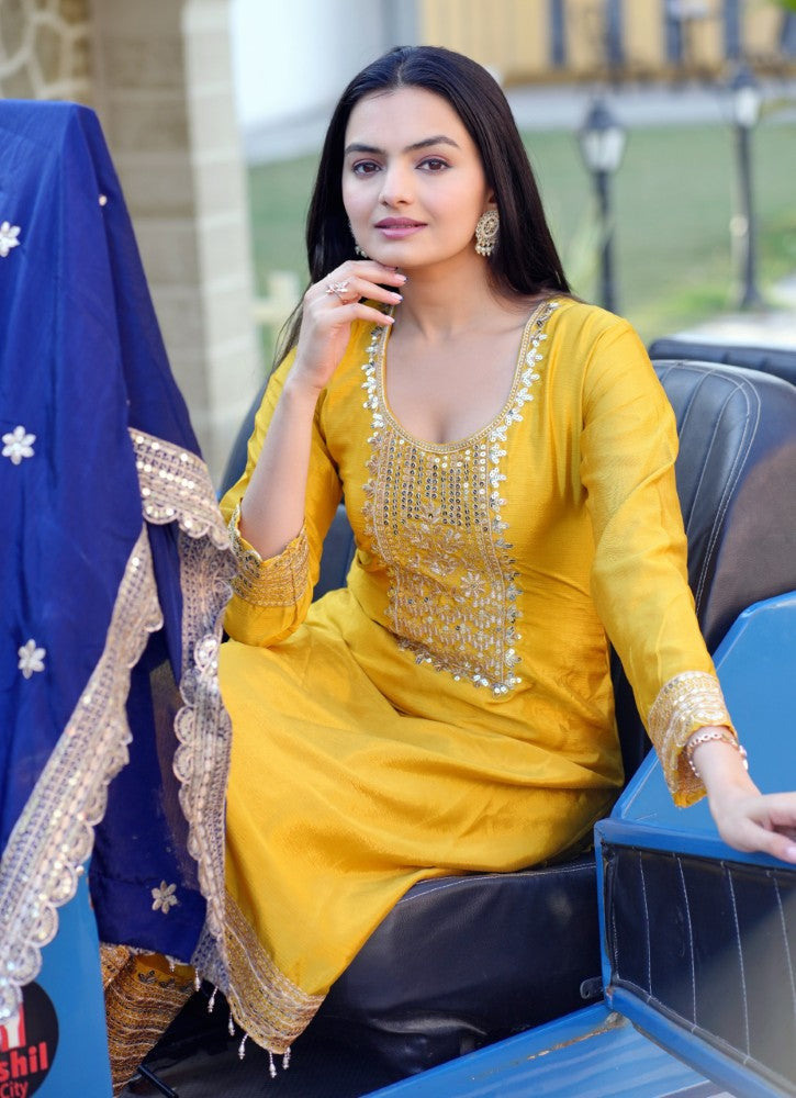 Designer Embroidered Chinon Suit with Sequence Embroidered Work