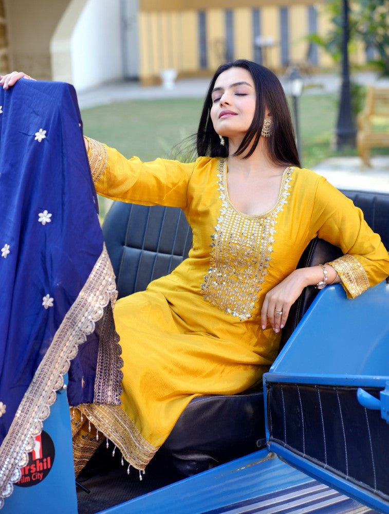 Designer Embroidered Chinon Suit with Sequence Embroidered Work