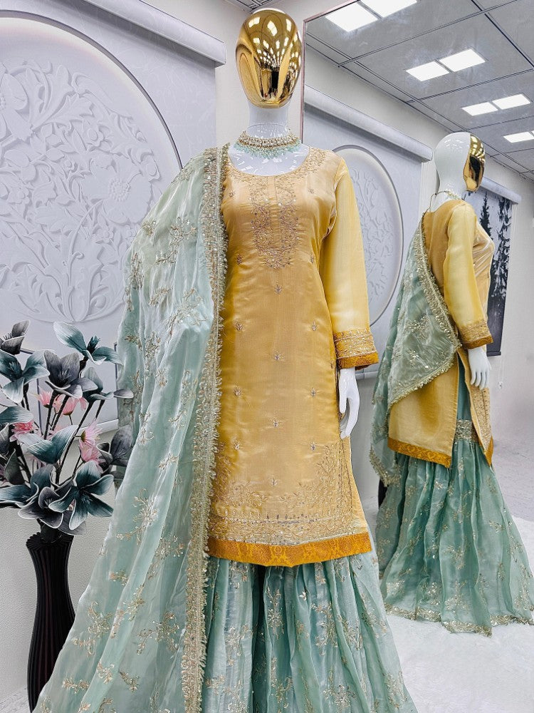 Sharara Set Jimmy Cho Fabric with Embroidered work Sharara Suit for women