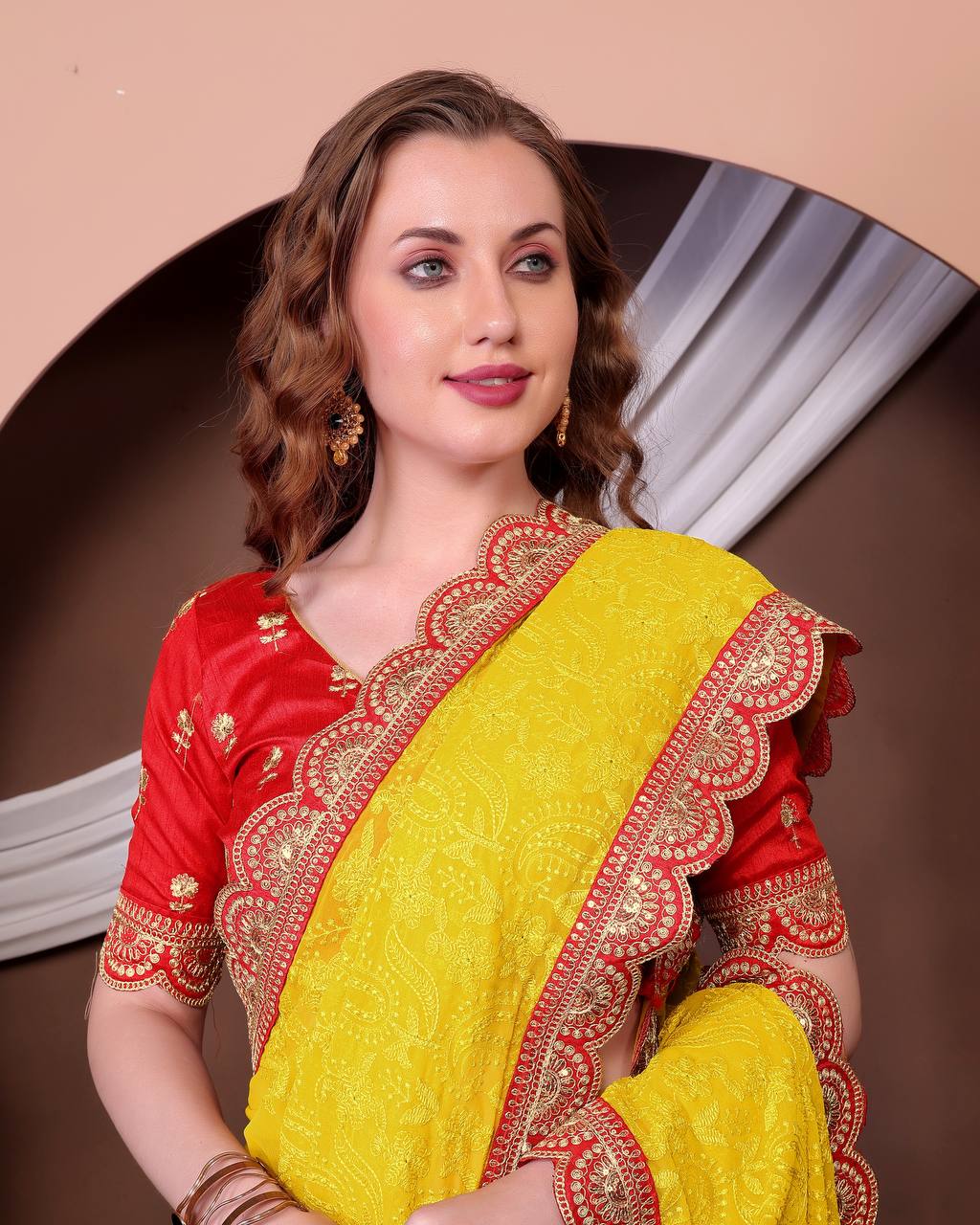 Georgette Saree with Chikankari work on all over Saree Party wear