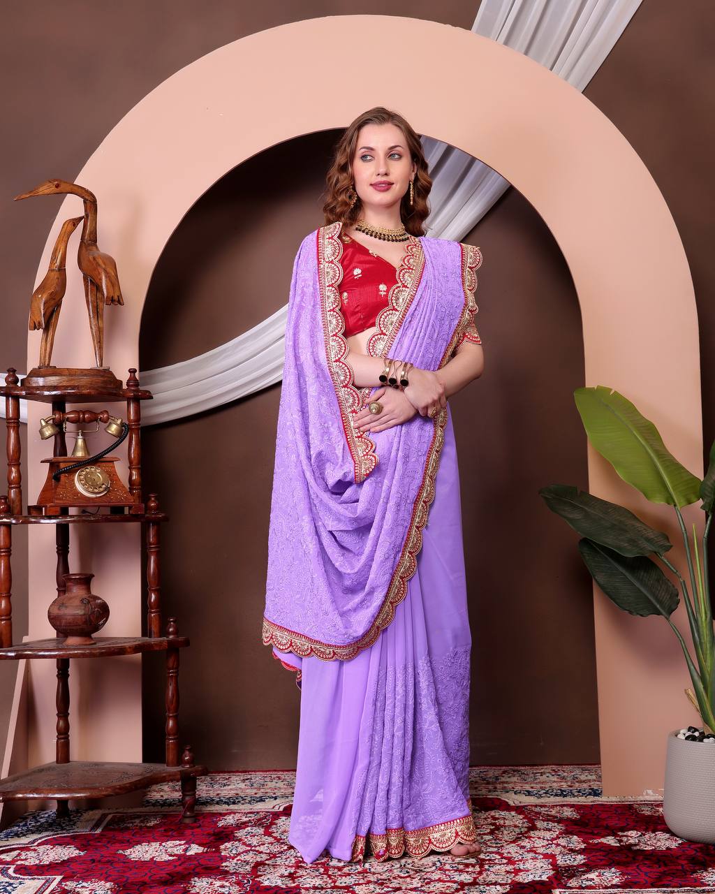 Georgette Saree with Chikankari work on all over Saree Party wear