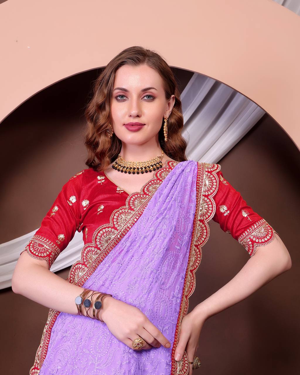 Georgette Saree with Chikankari work on all over Saree Party wear