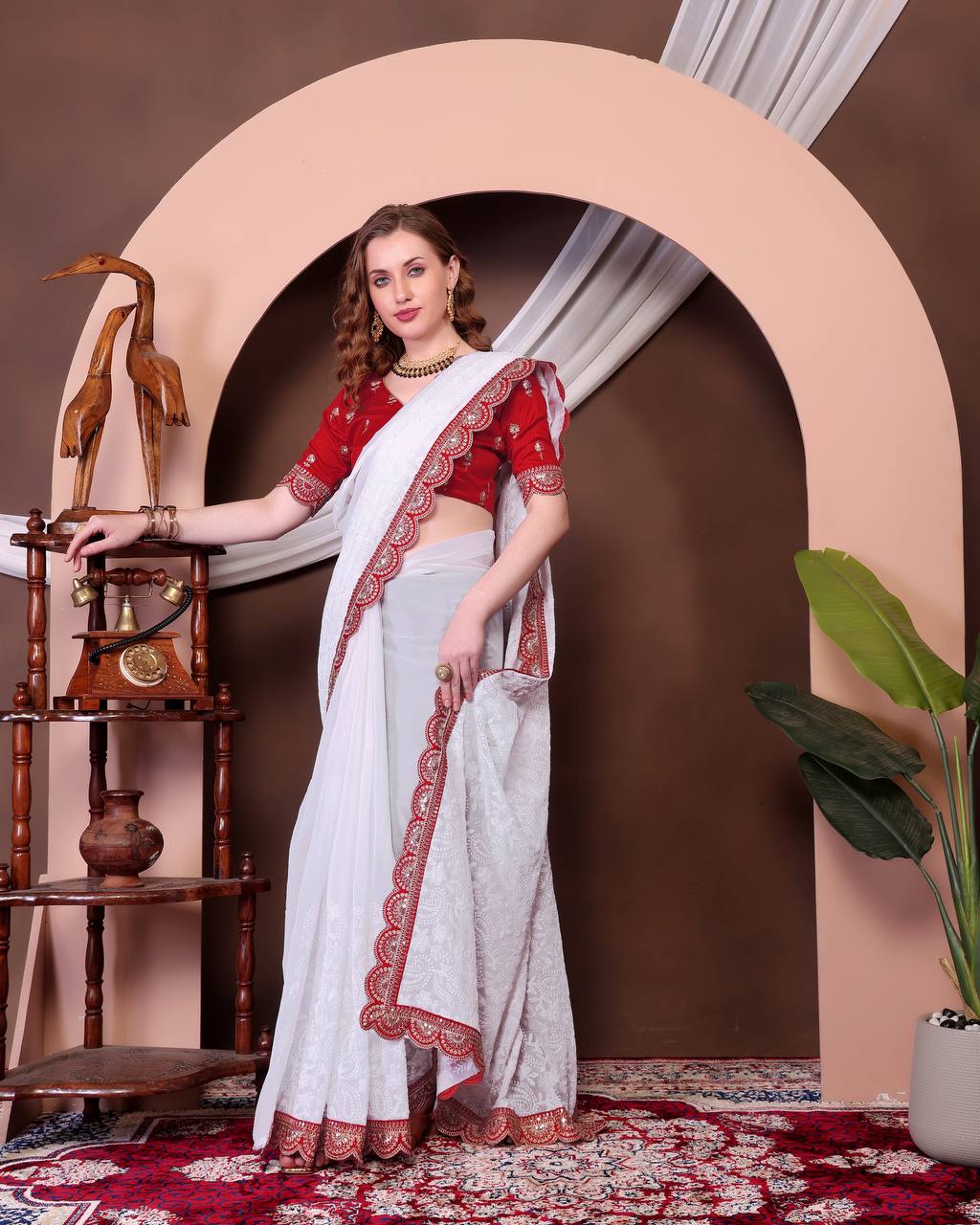 Georgette Saree with Chikankari work on all over Saree Party wear