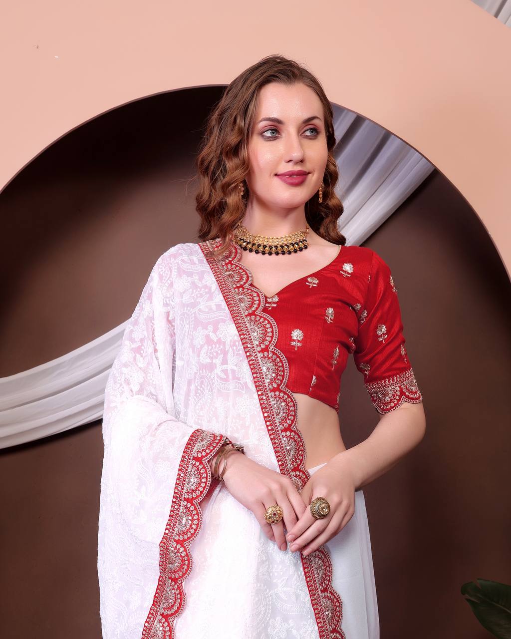Georgette Saree with Chikankari work on all over Saree Party wear