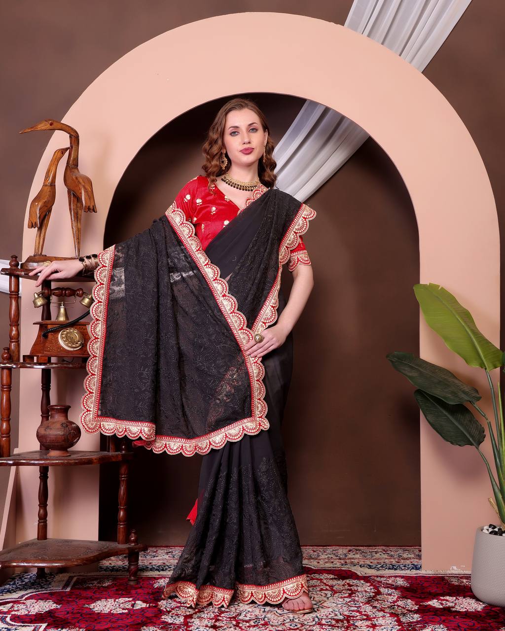 Georgette Saree with Chikankari work on all over Saree Party wear