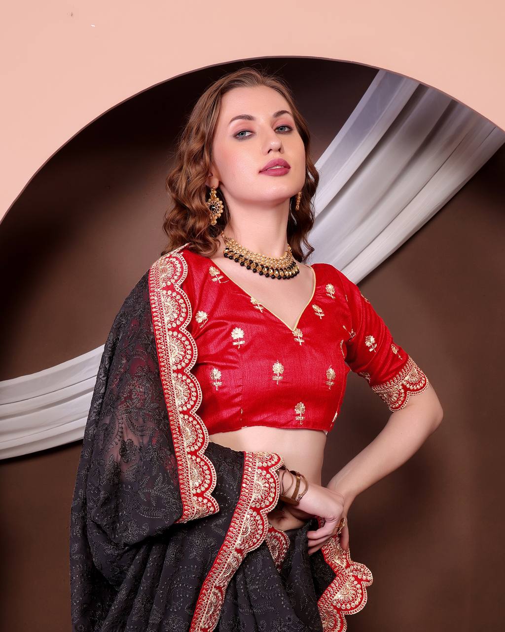 Georgette Saree with Chikankari work on all over Saree Party wear