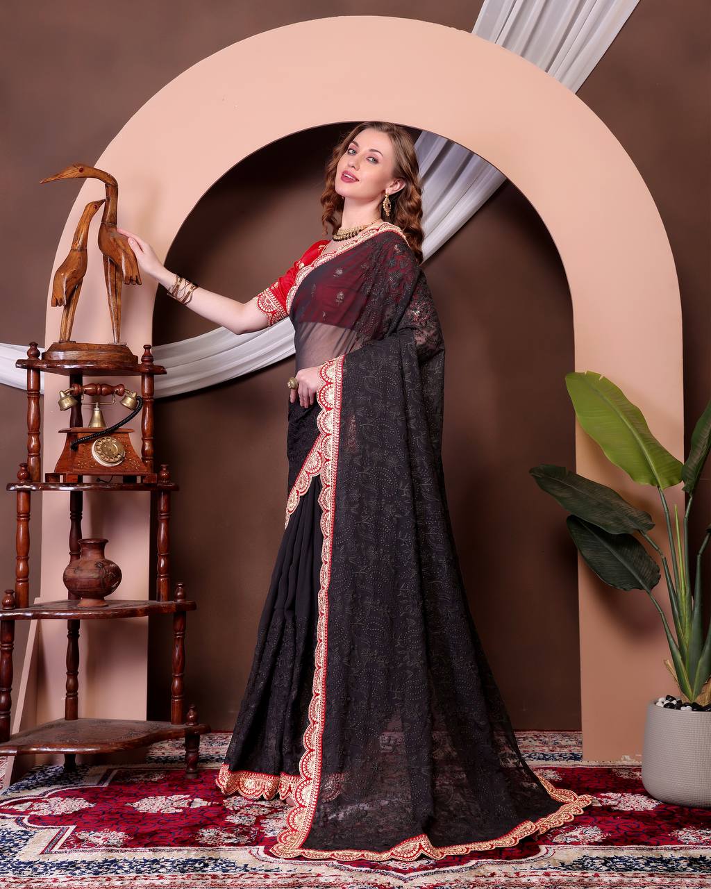 Georgette Saree with Chikankari work on all over Saree Party wear