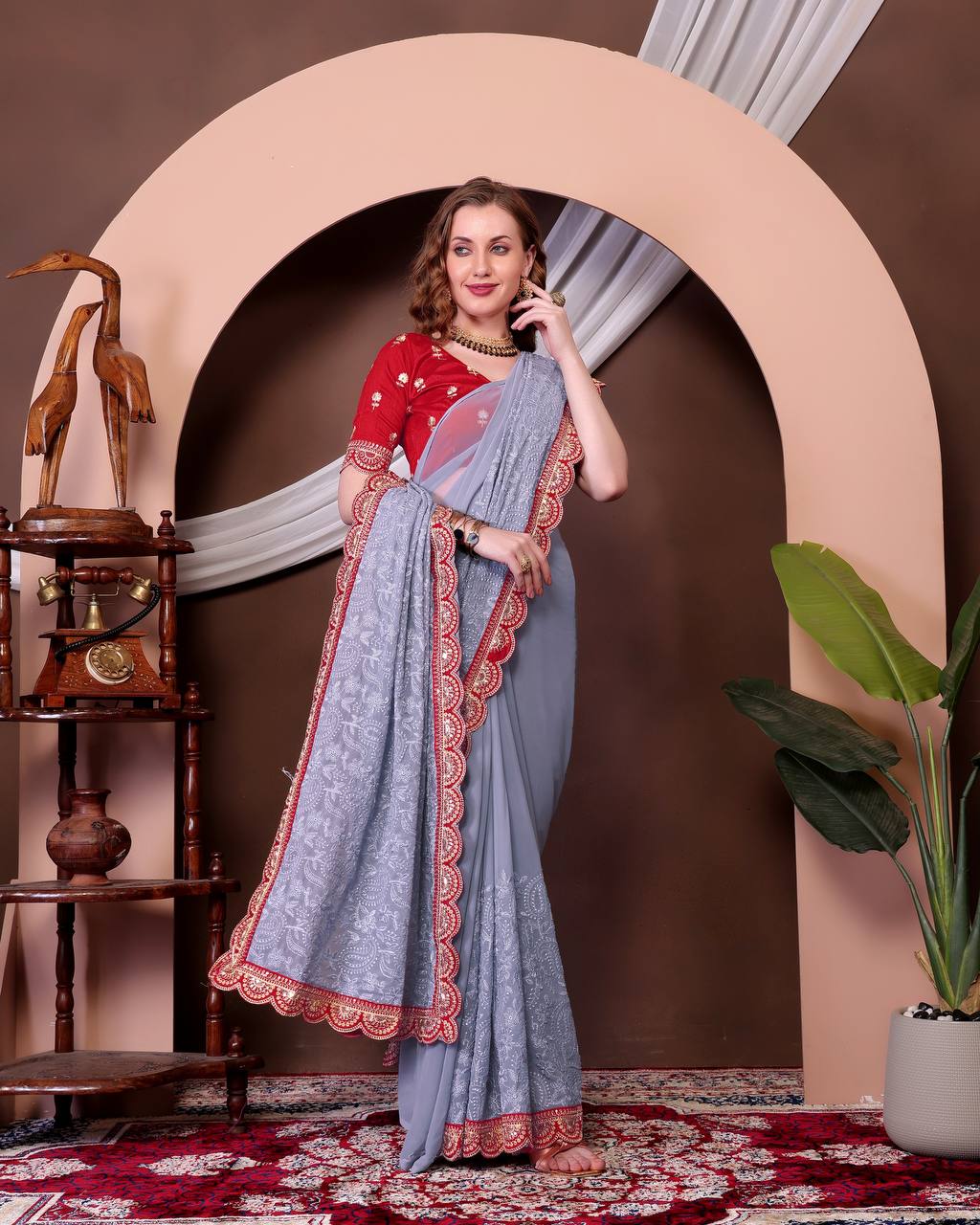Georgette Saree with Chikankari work on all over Saree Party wear