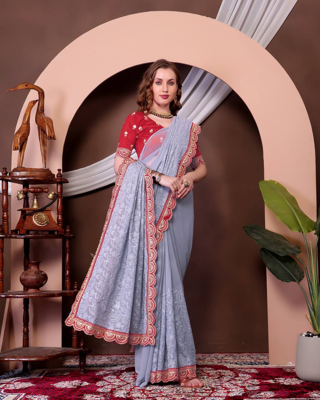 Georgette Saree with Chikankari work on all over Saree Party wear