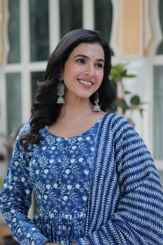 Readymade Anarkali Kurta Set for Women Cotton Fabric with Printed Design