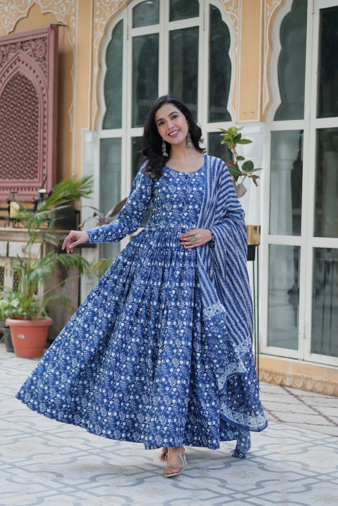 Readymade Anarkali Kurta Set for Women Cotton Fabric with Printed Design