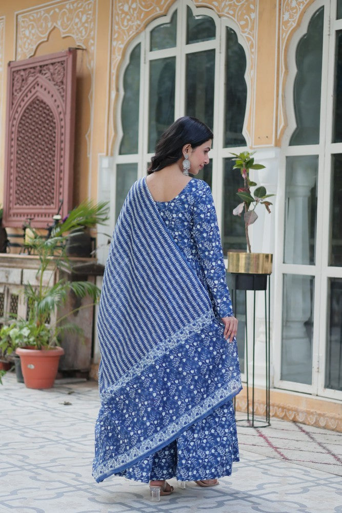 Readymade Anarkali Kurta Set for Women Cotton Fabric with Printed Design