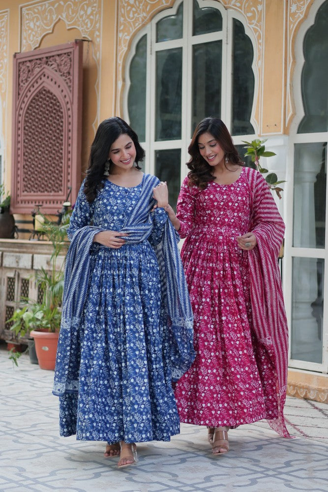 Readymade Anarkali Kurta Set for Women Cotton Fabric with Printed Design