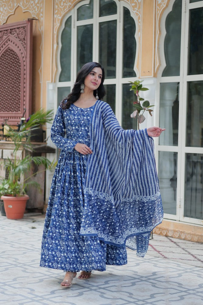 Readymade Anarkali Kurta Set for Women Cotton Fabric with Printed Design