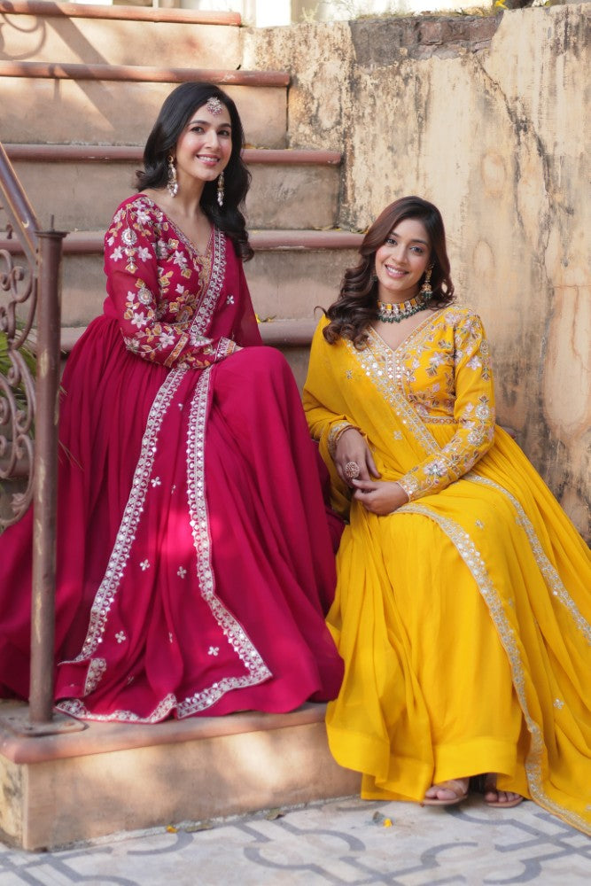 Readymade Anarkali Gown Dress Georgette Fabric with Sequence Embroidery work