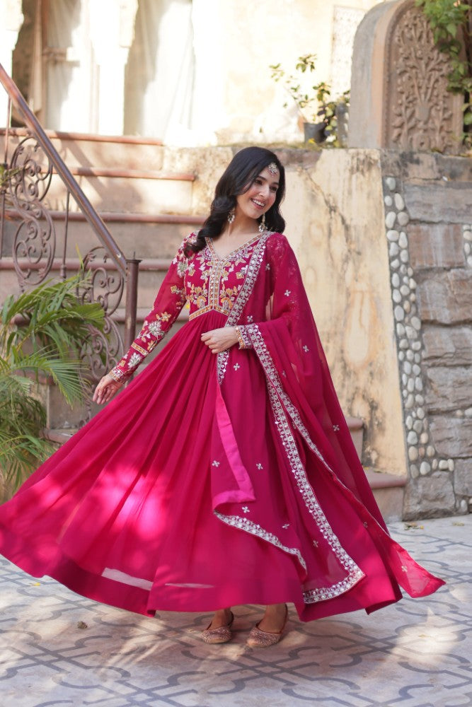 Readymade Anarkali Gown Dress Georgette Fabric with Sequence Embroidery work