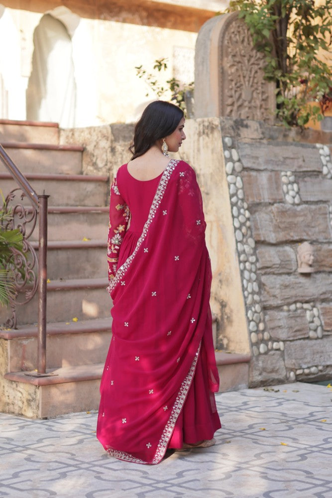 Readymade Anarkali Gown Dress Georgette Fabric with Sequence Embroidery work