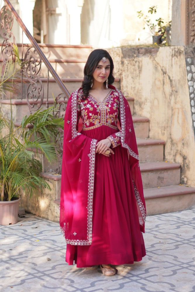 Readymade Anarkali Gown Dress Georgette Fabric with Sequence Embroidery work