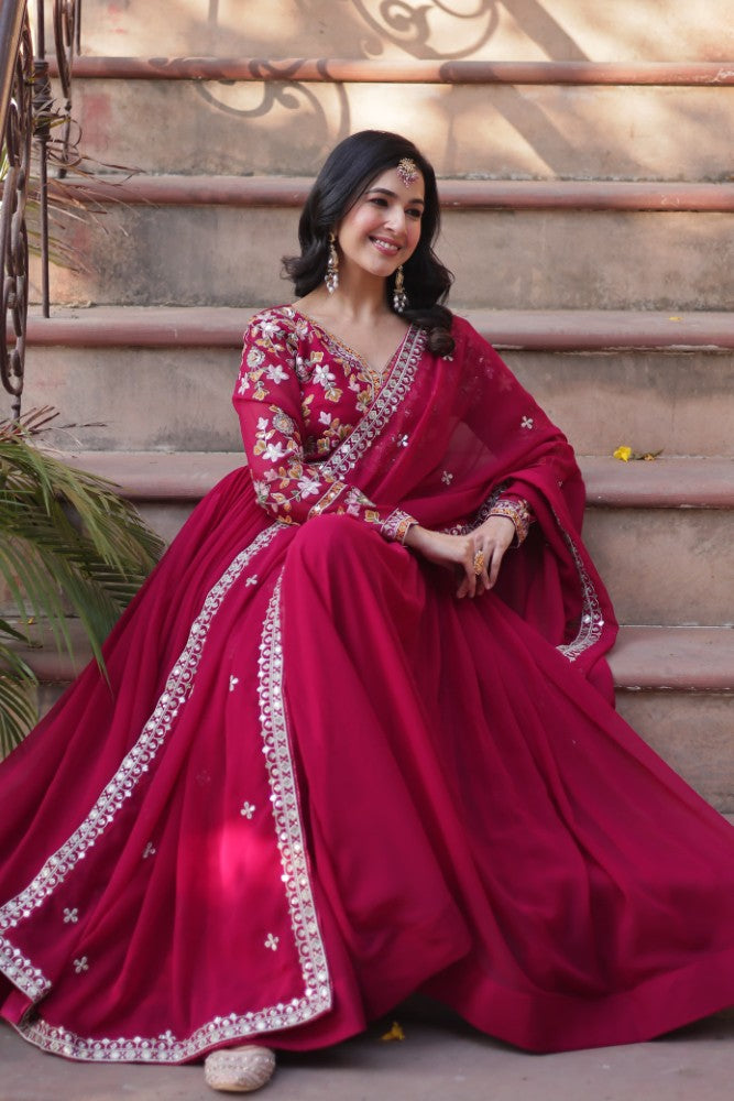 Readymade Anarkali Gown Dress Georgette Fabric with Sequence Embroidery work