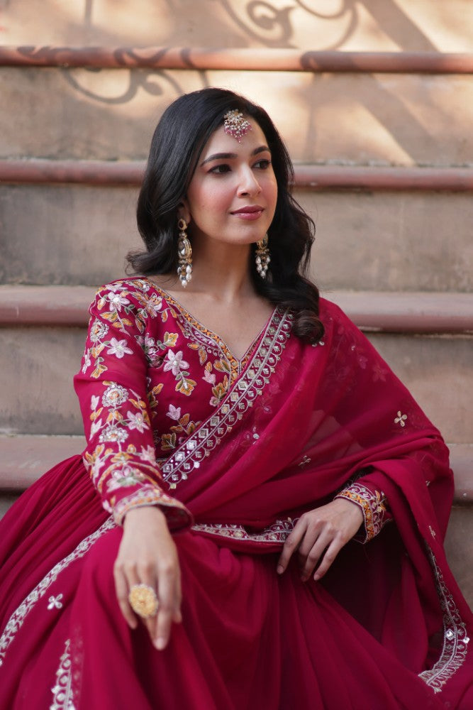 Readymade Anarkali Gown Dress Georgette Fabric with Sequence Embroidery work