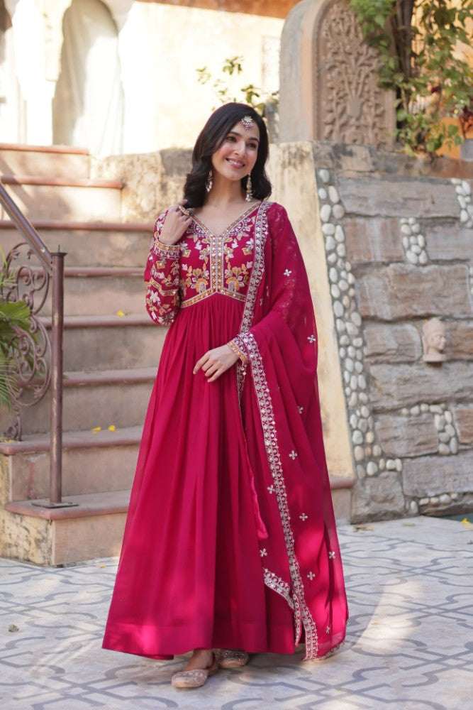 Readymade Anarkali Gown Dress Georgette Fabric with Sequence Embroidery work