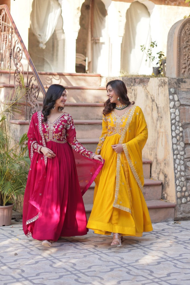 Readymade Anarkali Gown Dress Georgette Fabric with Sequence Embroidery work