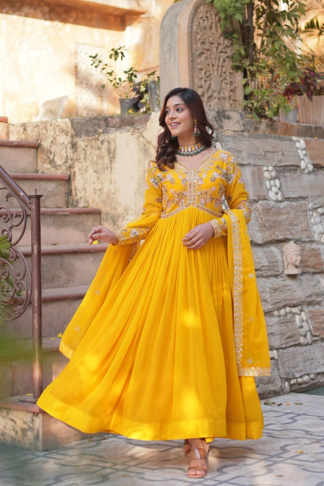 Readymade Anarkali Gown Dress Georgette Fabric with Sequence Embroidery work