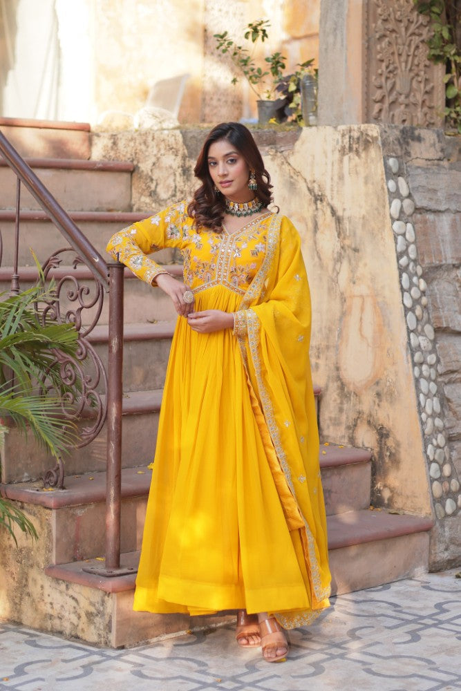 Readymade Anarkali Gown Dress Georgette Fabric with Sequence Embroidery work
