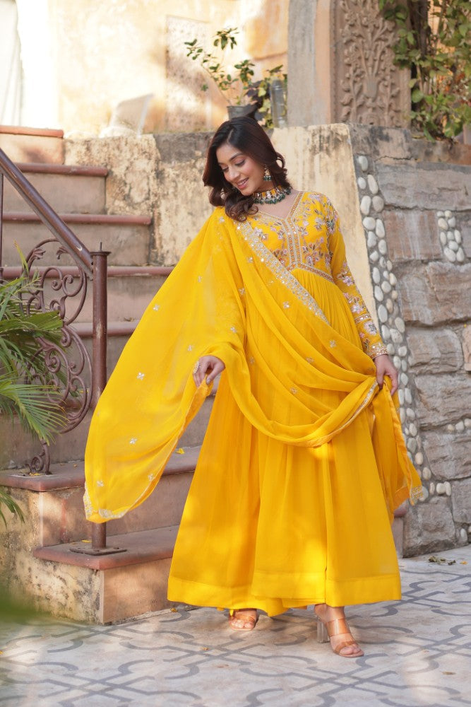 Readymade Anarkali Gown Dress Georgette Fabric with Sequence Embroidery work