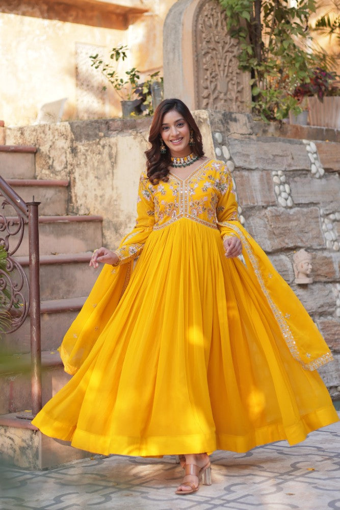 Readymade Anarkali Gown Dress Georgette Fabric with Sequence Embroidery work