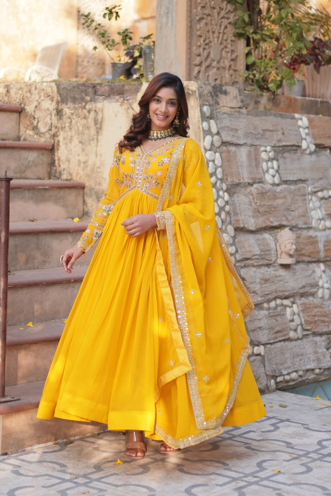 Readymade Anarkali Gown Dress Georgette Fabric with Sequence Embroidery work