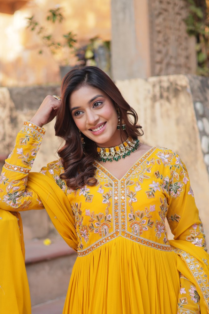 Readymade Anarkali Gown Dress Georgette Fabric with Sequence Embroidery work
