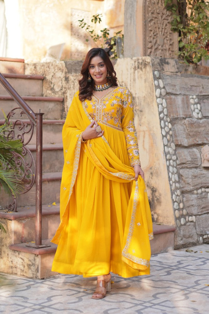 Readymade Anarkali Gown Dress Georgette Fabric with Sequence Embroidery work