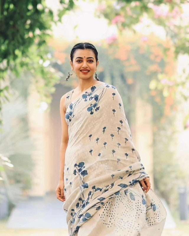 Printed Saree for women Pure Linen Fabric and Digital Print