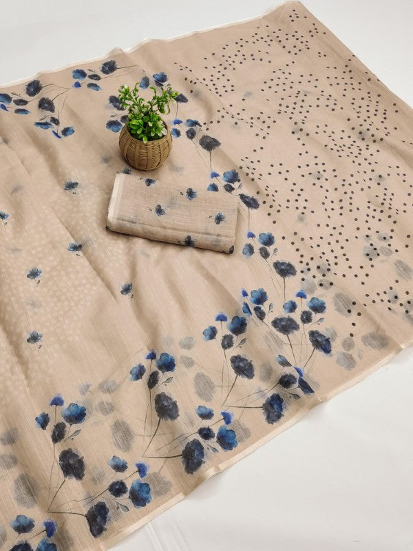 Printed Saree for women Pure Linen Fabric and Digital Print